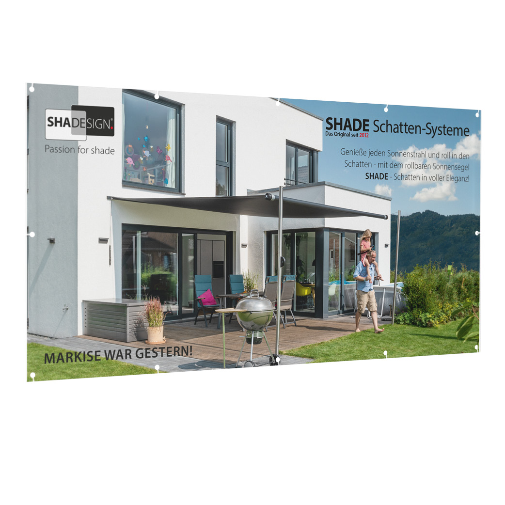 SHADE | Werbebanner 200 x 100 cm | 400g Plane inkl. Saum & Ösen